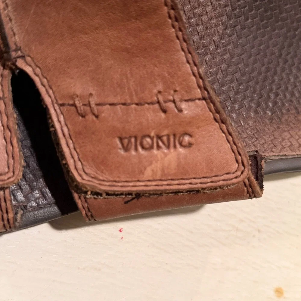 Vionic Mens Leather Adjustable Strap Comfort Sandals Brown Size 11‎